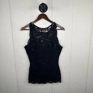 Vintage 90’s Boston Proper Black Sparkly Laced Halter Going Out Top Size Small